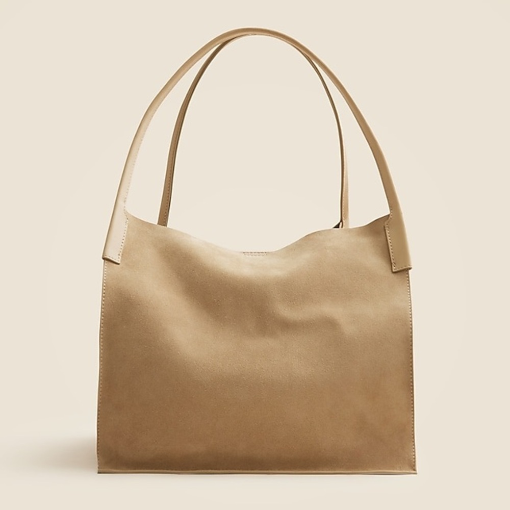 J.Crew Unstructured Large Berkeley Luxe Tote Carryall Bag in Light Khaki Suede 👜 - Picture 6 of 9